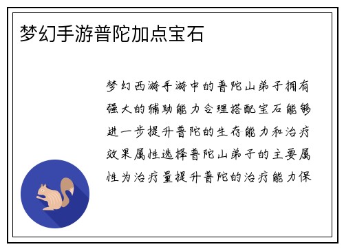 梦幻手游普陀加点宝石